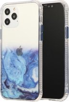 Voor iPhone 12 mini marmerpatroon glitterpoeder schokbestendig TPU + acryl beschermhoes met afneembare knoppen (blauw)