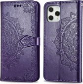 Voor iPhone 12 Pro Max Halverwege Mandala Embossing Patroon Horizontale Flip Leren Case met Houder & Kaartsleuven & Portemonnee & Lanyard (Paars)