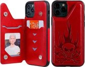 Voor iPhone 11 Pro Skull Head Embossing Pattern Schokbestendige beschermhoes met houder & kaartsleuven & portemonnee (rood)