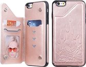 Voor iPhone 6s Plus / 6 Plus Skull Head Embossing Pattern Schokbestendige beschermhoes met houder & kaartsleuven & portemonnee (roségoud)