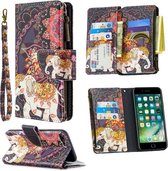 Voor iPhone 8 Plus & 7 Plus Gekleurde tekening Patroon Rits Horizontale Flip lederen tas met houder & kaartsleuven & portemonnee (bloemolifanten)