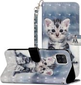 Voor Samsung Galaxy A12 3D-patroon horizontale lederen flip-hoes met houder & kaartsleuven en portemonnee (kitten)