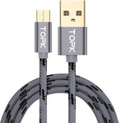 TOPK AN09 Micro USB Opladen + Transmissie Aluminiumlegering Tijgertextuur Nylon Gevlochten Datakabel (Zwart)