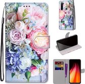 Voor Xiaomi Redmi Note 8 Gekleurde Tekening Cross Textuur Horizontale Flip PU Lederen Case met Houder & Kaartsleuven & Portemonnee & Lanyard (Lichtroze Boeket)