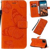 Geperst afdrukken Vlinderpatroon Horizontale flip PU lederen tas met houder & kaartsleuven & portemonnee & lanyard voor iPhone 11 Pro Max (oranje)
