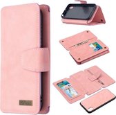 Voor Huawei Y5 (2019) Afneembare Frosted Magnetische Horizontale Flip Leren Case met Kaartsleuven & Houder & Rits Portemonnee & Fotolijst (Roze)