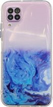 Voor Huawei P40 Lite marmerpatroon glitterpoeder schokbestendig TPU-hoesje met afneembare knoppen (blauw)