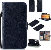 Voor Motorola Moto G Power Lace Flower Horizontale Flip lederen tas met houder & kaartsleuven & portemonnee & fotolijst (donkerblauw)