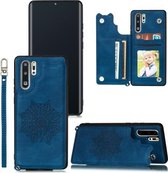 Voor Huawei P30 Pro Mandala reliëf PU + TPU hoesje met houder & kaartsleuven & fotolijst & riem (blauw)
