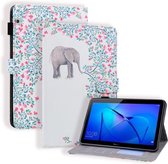 Huawei MediaPad T3 10 Gekleurde tekening horizontale flip lederen hoes met houder & kaartsleuf & fotolijst (olifant en bloemen)