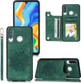 Voor Huawei P30 Lite Mandala Reliëf PU + TPU Case met houder & kaartsleuven & fotolijst & riem (groen)