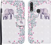 Voor Huawei Y6p 3D Geschilderd Patroon Horizontale Flip Leren Case met Houder & Portemonnee & Kaartsleuf & Lanyard (Bloem Olifant)