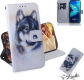 Voor Motorola Moto G8 Power Lite Gekleurde Tekening Horizontale Flip Leren Case met Houder & Kaartsleuf & Portemonnee (Witte Wolf)