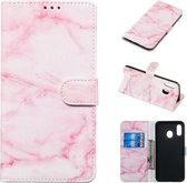 Gekleurde tekening marmer patroon horizontale flip PU lederen tas met houder & kaartsleuven & portemonnee voor Galaxy A20e (roze)