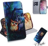 3D Gekleurde Tekening Horizontale Flip Leren Case, met Houder & Kaartsleuf & Portemonnee Voor Galaxy Note 10 Plus (Olieverf Uil)