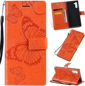 Geperst afdrukken Vlinderpatroon Horizontale flip PU lederen tas met houder en kaartsleuven en portemonnee en draagkoord voor Galaxy Note 10 (oranje)
