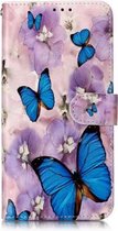 Olie Reliëf Gekleurd Tekening Patroon Horizontale Flip PU Leren Case met Houder & Kaartsleuven & Portemonnee & Fotolijst Voor Galaxy M20 (Purple Flower Butterfly)