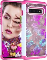 Gekleurd tekenpatroon PC + TPU beschermhoes voor Galaxy S10 (pioenroos)