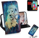 Gekleurd tekeningpatroon Kleurrijke magnetische gesp Horizontale flip PU lederen tas met houder & kaartsleuven & portemonnee & lanyard voor Galaxy A2 Core (White Lion)
