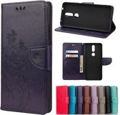 Voor Nokia 2.4 Butterfly Flower Pattern Horizontale Flip Leather Case met houder & kaartsleuven & portemonnee (Deep Purple)