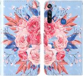 Voor Motorola Moto G8 3D-schilderij Gekleurd tekeningpatroon Horizontaal Flip TPU + PU-leren hoes met houder & kaartsleuven & portemonnee & lanyard (gekleurde bloemen)