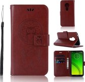 Windgong Uil Embossing Patroon Horizontale Flip Leren Case met Houder & Kaartsleuven & Portemonnee Voor Motorola Moto G7 Power (Bruin)