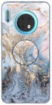 3D Marmer Zachte Siliconen TPU Case Cover Beugel Voor Huawei Mate 30 (Goud As)