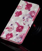 3D-schilderijpatroon Gekleurde tekening Horizontale Flip PU lederen tas met houder & kaartsleuven & portemonnee voor iPhone X / XS (Flamingo)