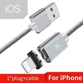 2 STUKS ESSAGER Smartphone Snel opladen en gegevensoverdracht magnetische kabel, kleur: zilver iOS-kabel (1 m)