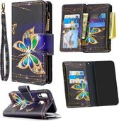 Voor Samsung Galaxy A40 Gekleurde Tekening Patroon Rits Horizontale Flip Lederen Case met Houder & Kaartsleuven & Portemonnee (grote Vlinder)