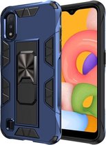 Voor Samsung Galaxy A01 Soldier Armor schokbestendig TPU + PC magnetische beschermhoes met houder (blauw)