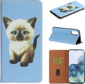 Voor Samsung Galaxy Note20 Pure Color Painting Horizontale Flip Leather Case met Card Slot & Holder (Cat)