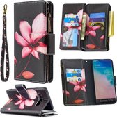 Voor Samsung Galaxy S10 Gekleurde Tekening Patroon Rits Horizontale Flip Lederen Case met Houder & Kaartsleuven & Portemonnee (Lotus)