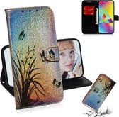 Gekleurde tekening patroon Kleurrijke magnetische gesp Horizontale flip PU lederen tas met houder & kaartsleuven & portemonnee & lanyard voor Galaxy M20 (vlinderorchidee)