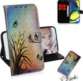 Gekleurde tekening patroon Kleurrijke magnetische gesp Horizontale flip PU lederen tas met houder & kaartsleuven & portemonnee & lanyard voor Galaxy A80 / A90 (vlinderorchidee)