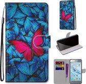 Voor Huawei Honor 9 Gekleurde Tekening Cross Textuur Horizontale Flip PU Lederen Case met Houder & Kaartsleuven & Portemonnee & Lanyard (Blauw Rood Vlinder)