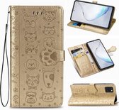 Voor Galaxy Note 10 Lite / A81 Leuke Kat en Hond Reliëf Horizontale Flip Leren Case met Beugel / Kaartsleuf / Portemonnee / Lanyard (Goud)