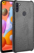 Voor Galaxy M11 Shockproof Crocodile Texture PC + PU Case (Zwart)