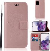 Voor Galaxy S20 Windgong Uil Embossing Patroon Horizontale Flip Leren Case met Houder & Kaartsleuven & Portemonnee (Rose Rood)