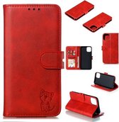 Voor iPhone 12 Pro Max reliëf Happy Cat-patroon Horizontale lederen flip-hoes met houder & kaartsleuven & portemonnee & fotolijst (rood)