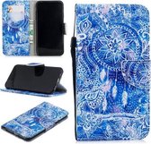 Voor iPhone XS Max Gekleurd tekeningpatroon Horizontaal Flip TPU + PU lederen tas met houder & kaartsleuven & portemonnee & lanyard (blauw windgong)