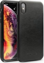 Voor iPhone XS Max QIALINO schokbestendige kangoeroehuid lederen beschermhoes (zwart)