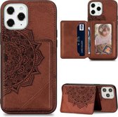 Voor iPhone 12 mini Mandala reliëf magnetische stoffen hoes met houder & kaartsleuven & portemonnee & fotolijst (bruin)