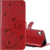 Voor iPhone XR Cat Bee Embossing Pattern Schokbestendige horizontale flip lederen tas met houder & kaartsleuven & portemonnee (rood)