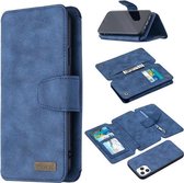 Afneembare Frosted Magnetische Horizontale Flip Leren Case met Kaartsleuven & Houder & Rits Portemonnee & Fotolijst Voor iPhone 12/12 Pro (Blauw)