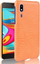 Krokodiltextuur schokbestendige pc + PU-hoes voor Galaxy A2 Core (oranje)