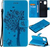 Voor LG K92 5G Boom & Kat Patroon Geperst Afdrukken Horizontale Flip PU Lederen Case met Houder & Kaartsleuven & Portemonnee & Lanyard (Blauw)