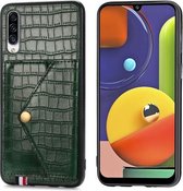 Voor Galaxy A50 / A50s / A30s Krokodilpatroon PU + TPU + PVC Breukvast gsm-hoesje met magnetische onzichtbare houder & houder & kaartsleuven (zwartachtig groen)