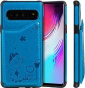 Voor Galaxy S10 5G Cat Bee Embossing Pattern Schokbestendige beschermhoes met kaartsleuven en fotolijst (blauw)