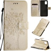 Voor Galaxy A51 Tree & Cat Pattern Pressed Printing Horizontale Flip PU Leather Case met houder & kaartsleuven & portemonnee & Lanyard (goud)